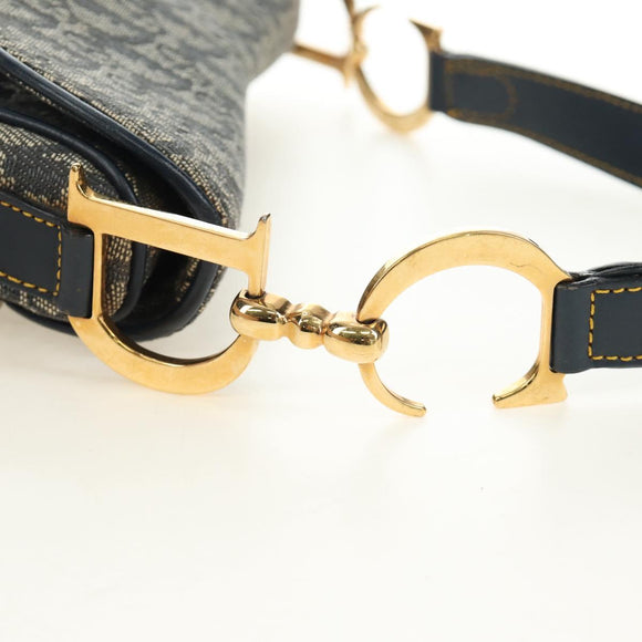 Christian Dior Trotter Canvas Saddle Shoulder Bag Navy Gold Auth bs35491V