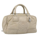 LOEWE Anagram Hand Bag Leather Beige Silver Auth bs35492-1