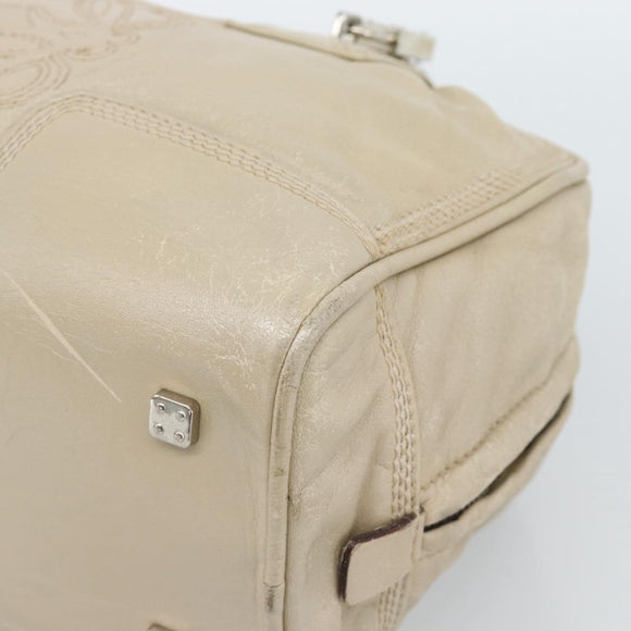 LOEWE Anagram Hand Bag Leather Beige Silver Auth bs35492