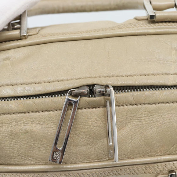 LOEWE Anagram Hand Bag Leather Beige Silver Auth bs35492