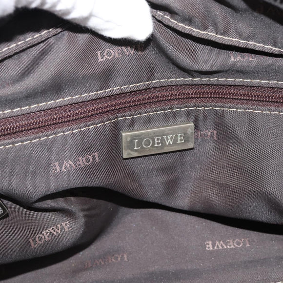 LOEWE Anagram Hand Bag Leather Beige Silver Auth bs35492