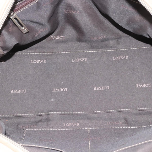 LOEWE Anagram Hand Bag Leather Beige Silver Auth bs35492