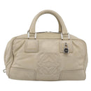 LOEWE Anagram Hand Bag Leather Beige Silver Auth bs35492-13