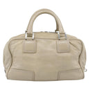 LOEWE Anagram Hand Bag Leather Beige Silver Auth bs35492-2