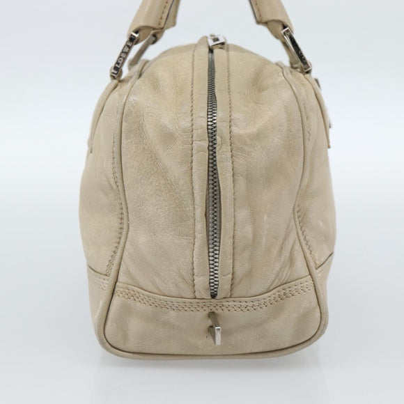 LOEWE Anagram Hand Bag Leather Beige Silver Auth bs35492