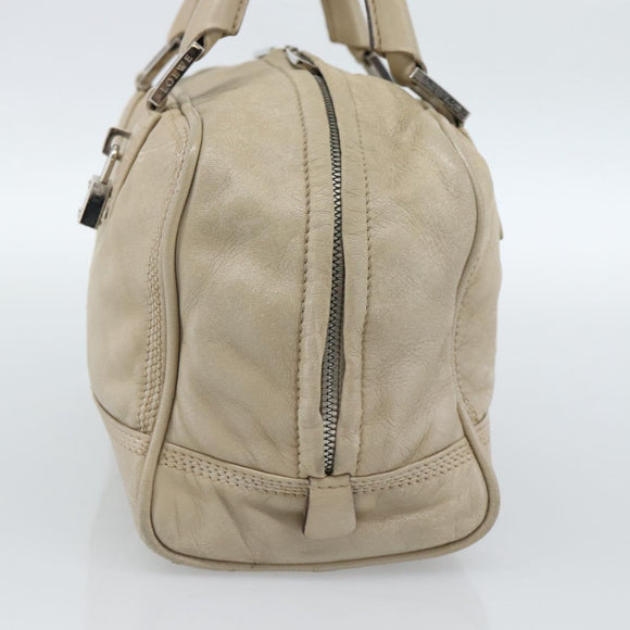 LOEWE Anagram Hand Bag Leather Beige Silver Auth bs35492