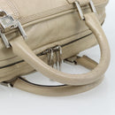 LOEWE Anagram Hand Bag Leather Beige Silver Auth bs35492-7