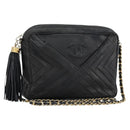 CHANEL Chain Shoulder Bag Lamb Skin Black Gold CC Auth bs35493-1