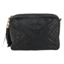 CHANEL Chain Shoulder Bag Lamb Skin Black Gold CC Auth bs35493-13