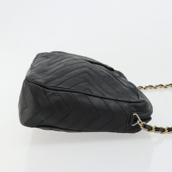 CHANEL Chain Shoulder Bag Lamb Skin Black Gold CC Auth bs35493