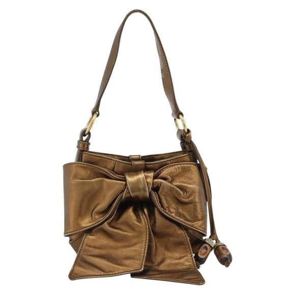 SAINT LAURENT Shoulder Bag Leather Bronze Gold Auth bs35494