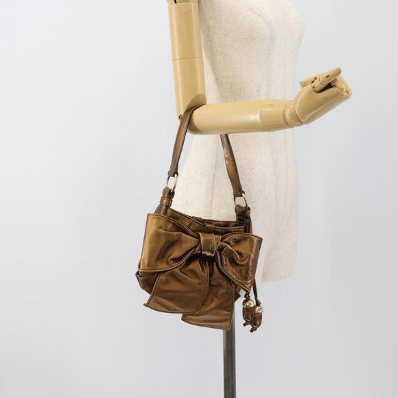 SAINT LAURENT Shoulder Bag Leather Bronze Gold Auth bs35494