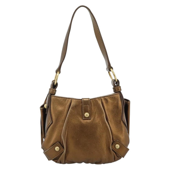 SAINT LAURENT Shoulder Bag Leather Bronze Gold Auth bs35494