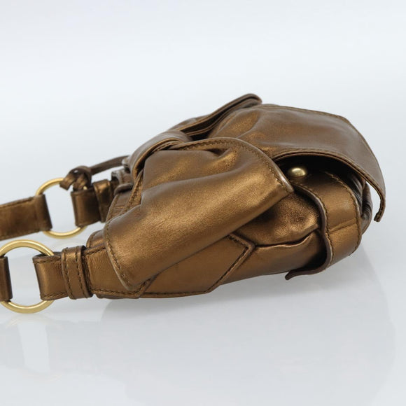 SAINT LAURENT Shoulder Bag Leather Bronze Gold Auth bs35494