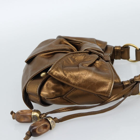 SAINT LAURENT Shoulder Bag Leather Bronze Gold Auth bs35494