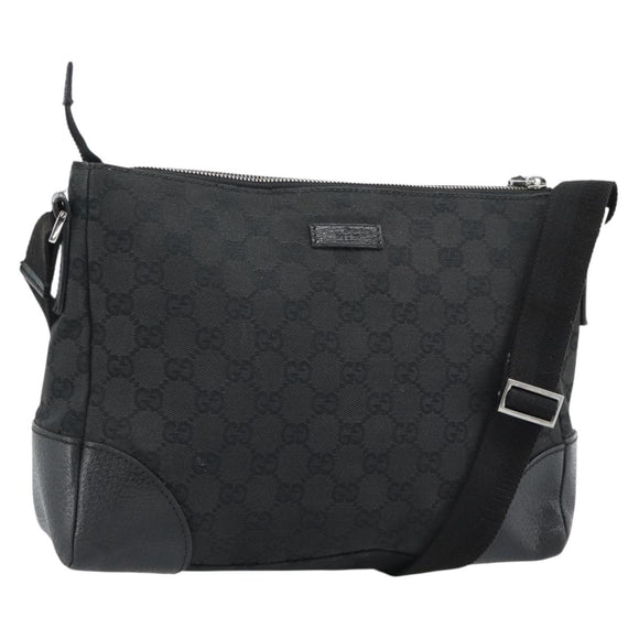 GUCCI GG Canvas Shoulder Bag Black Silver 114273 Auth bs35495