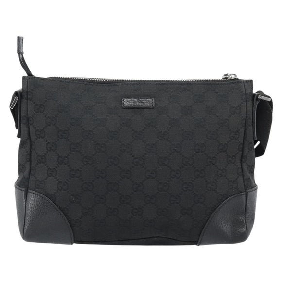 GUCCI GG Canvas Shoulder Bag Black Silver 114273 Auth bs35495