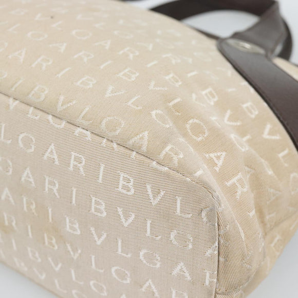 BVLGARI Logo Mania Hand Bag Canvas Beige Silver Auth bs35496
