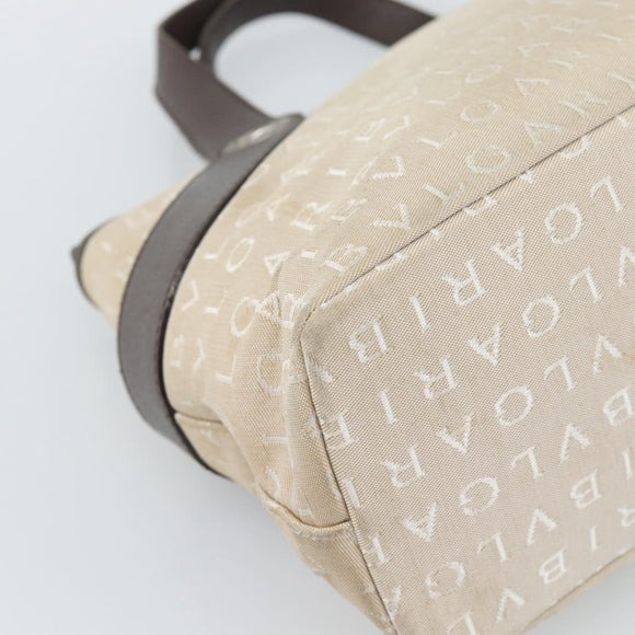 BVLGARI Logo Mania Hand Bag Canvas Beige Silver Auth bs35496