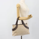 BVLGARI Logo Mania Hand Bag Canvas Beige Silver Auth bs35496-23