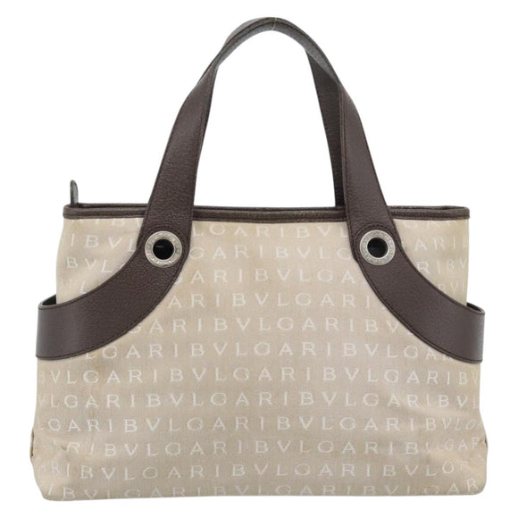 BVLGARI Logo Mania Hand Bag Canvas Beige Silver Auth bs35496