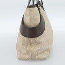 BVLGARI Logo Mania Hand Bag Canvas Beige Silver Auth bs35496-4