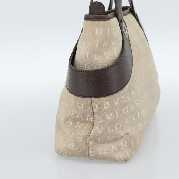 BVLGARI Logo Mania Hand Bag Canvas Beige Silver Auth bs35496