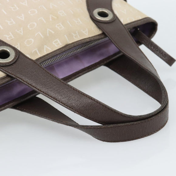 BVLGARI Logo Mania Hand Bag Canvas Beige Silver Auth bs35496