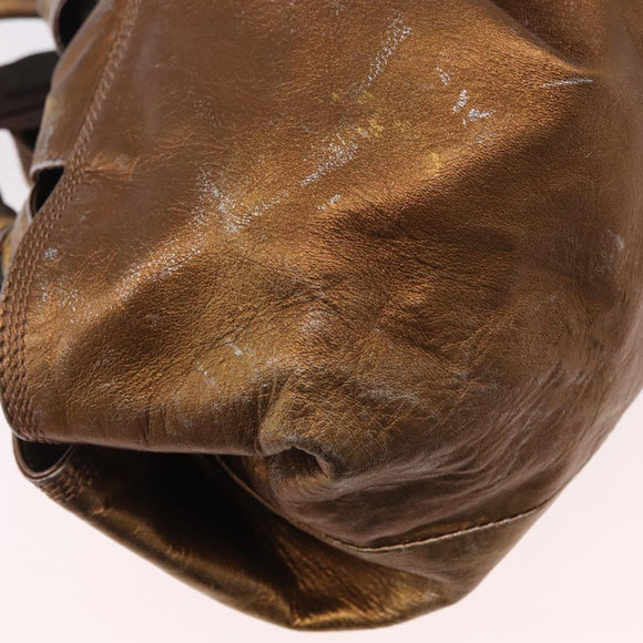 LOEWE Anagram Hand Bag Leather Bronze Gold Auth bs35497