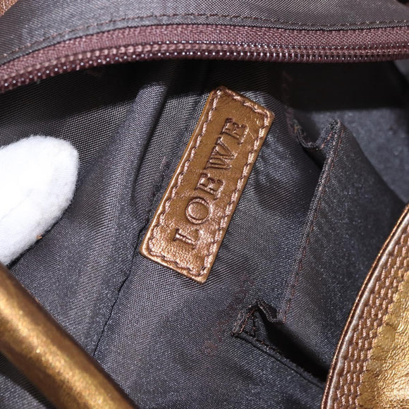 LOEWE Anagram Hand Bag Leather Bronze Gold Auth bs35497