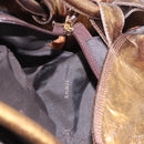 LOEWE Anagram Hand Bag Leather Bronze Gold Auth bs35497-18