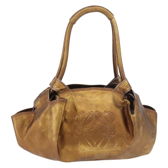 LOEWE Anagram Hand Bag Leather Bronze Gold Auth bs35497
