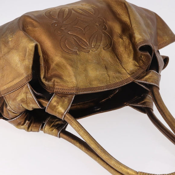 LOEWE Anagram Hand Bag Leather Bronze Gold Auth bs35497