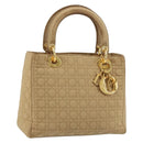 Christian Dior Lady Dior Hand Bag Canvas Beige Gold Auth bs35498-1