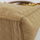 Christian Dior Lady Dior Hand Bag Canvas Beige Gold Auth bs35498-10