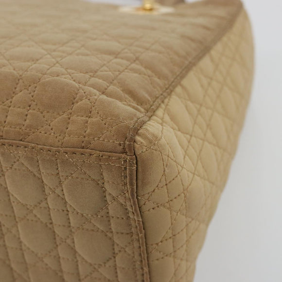 Christian Dior Lady Dior Hand Bag Canvas Beige Gold Auth bs35498