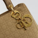 Christian Dior Lady Dior Hand Bag Canvas Beige Gold Auth bs35498-14