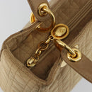 Christian Dior Lady Dior Hand Bag Canvas Beige Gold Auth bs35498-15