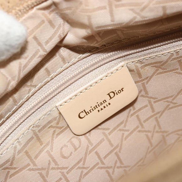 Christian Dior Lady Dior Hand Bag Canvas Beige Gold Auth bs35498