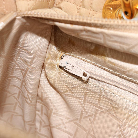 Christian Dior Lady Dior Hand Bag Canvas Beige Gold Auth bs35498