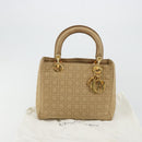 Christian Dior Lady Dior Hand Bag Canvas Beige Gold Auth bs35498-24