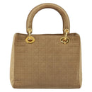 Christian Dior Lady Dior Hand Bag Canvas Beige Gold Auth bs35498-3