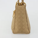 Christian Dior Lady Dior Hand Bag Canvas Beige Gold Auth bs35498-4