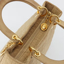 Christian Dior Lady Dior Hand Bag Canvas Beige Gold Auth bs35498-6