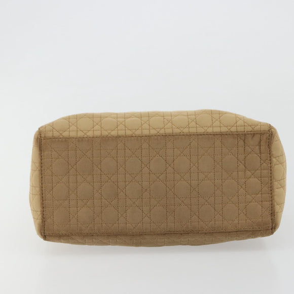 Christian Dior Lady Dior Hand Bag Canvas Beige Gold Auth bs35498