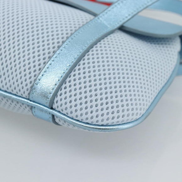 Miu Miu Shoulder Bag Canvas Light Blue Silver Auth bs35499A