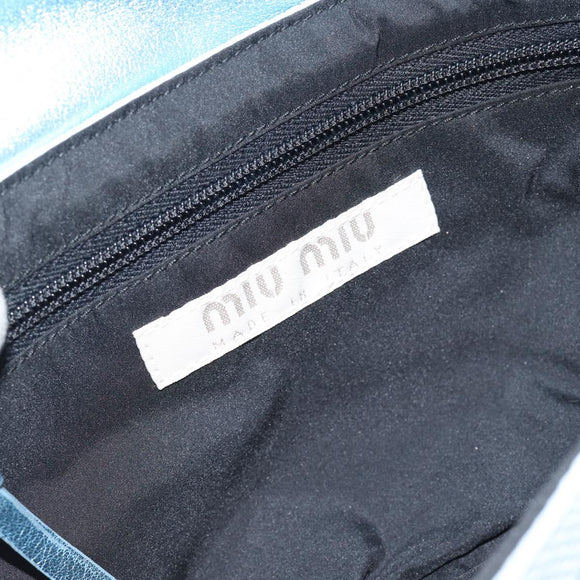 Miu Miu Shoulder Bag Canvas Light Blue Silver Auth bs35499A
