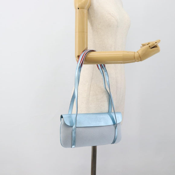 Miu Miu Shoulder Bag Canvas Light Blue Silver Auth bs35499A