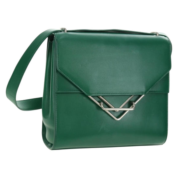 BOTTEGA VENETA Shoulder Bag Leather Green Silver Auth bs35500V