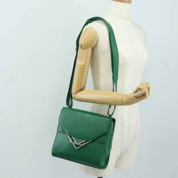 BOTTEGA VENETA Shoulder Bag Leather Green Silver Auth bs35500V
